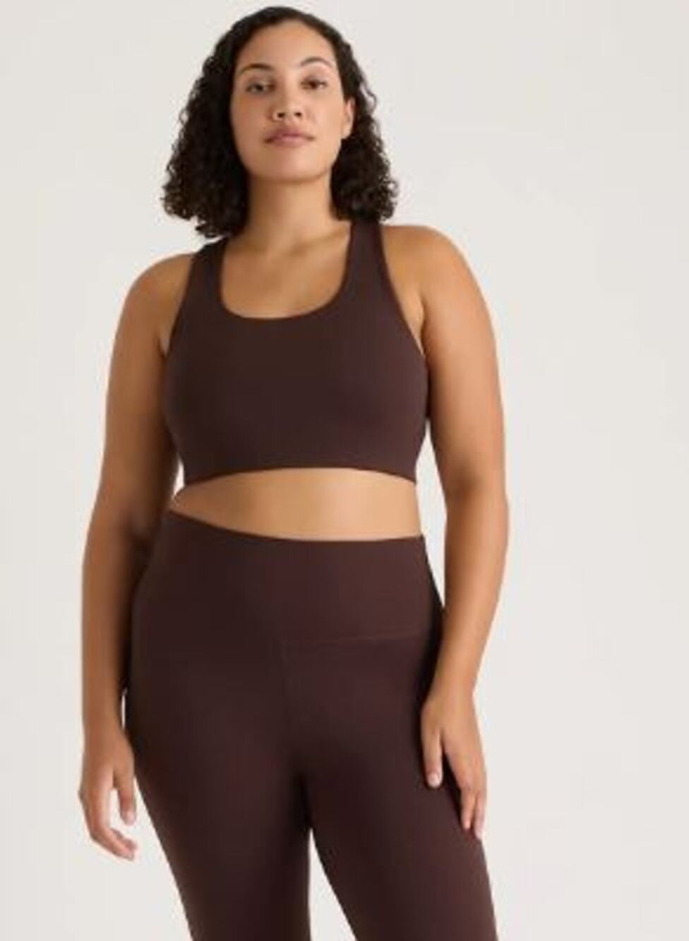 Quince Size XS Ultra-Form Scoop Neck Longline Bra Espresso Brown Sports Stretch